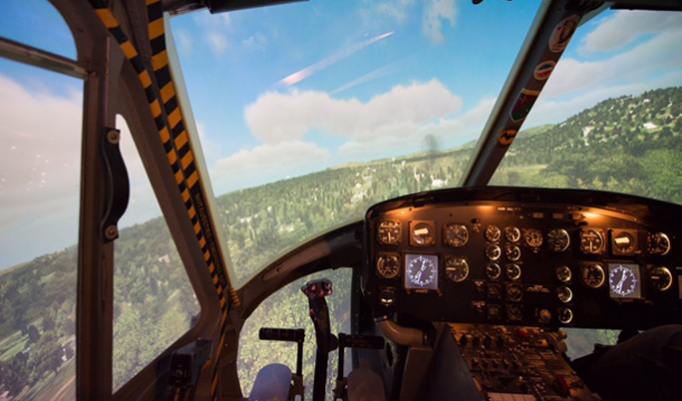 Bell Huey fliegen im Simulator